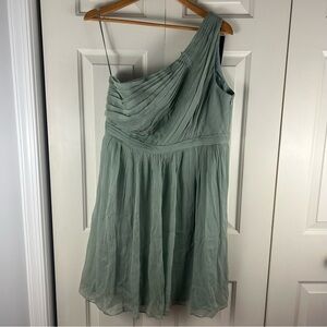 J. Crew One Shoulder Green Silk Chiffon Bridesmaid Dress Size 14